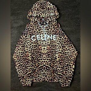 Celine Leopard Print Hooded Sweatshirt